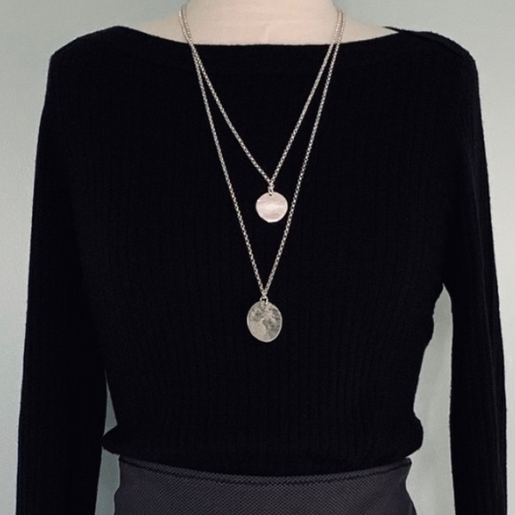 Chico's Jewelry - Chicos Silver Double Necklace with Disc Pendants